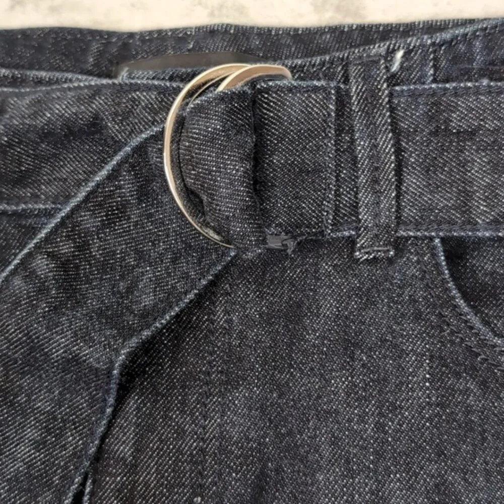 Ann Taylor Wide Leg Denim Trousers Cropped Belted Jeans Womens Size 0